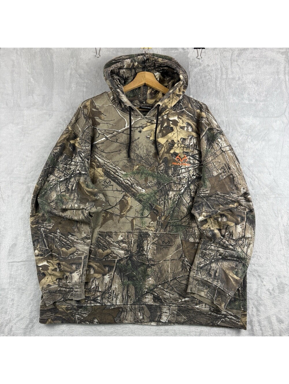 Realtree Xtra Camo Hunting Hoodie Pullover Fleece Mens XL Relaxed Y2K Outdoor